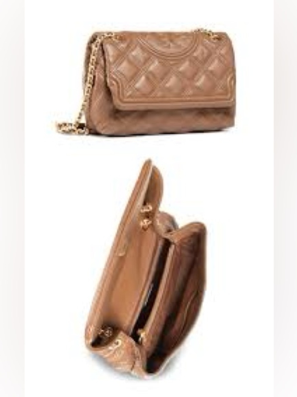 Tory Burch Fleming Soft Leather Convertible Shoulder Bag Warm Tan Gold Chain - Picture 4 of 17